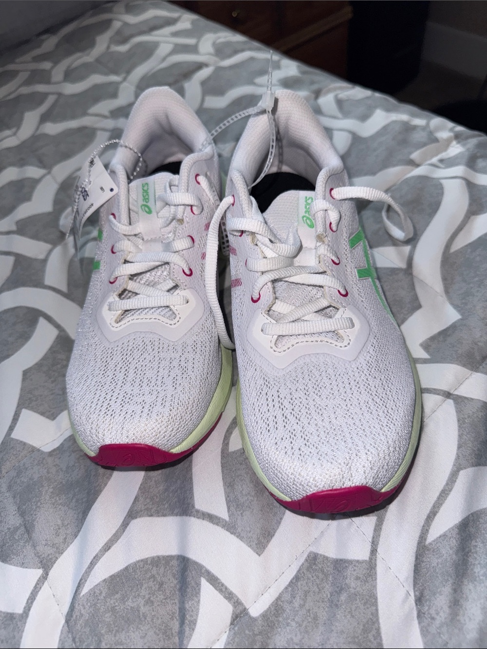 ASICS White Running Shoes with Mint and Pink Accents